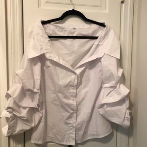 White Ruched Button Down